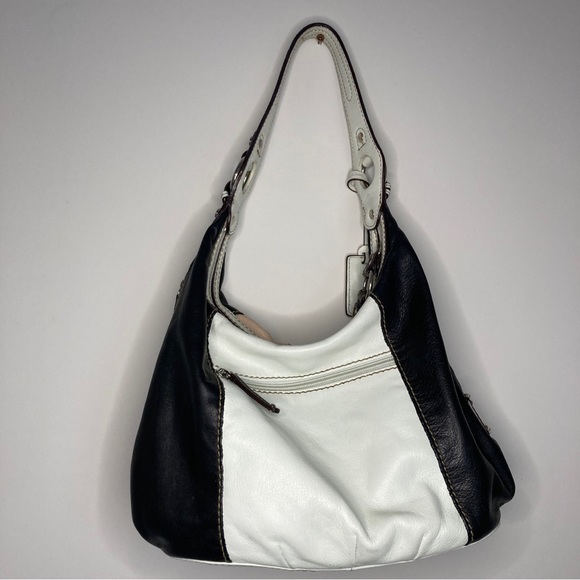 Tignanello  Black Cream Tan Leather Handbag - Picture 3 of 7